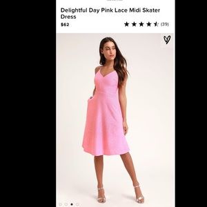 Lulu's Delightful Day Pink Lace Midi Skater Dress